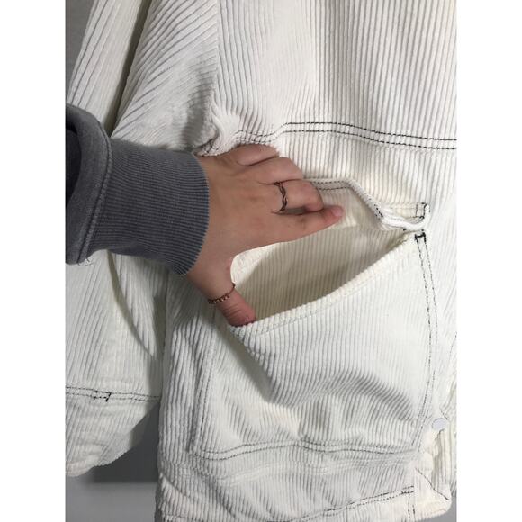 Free People We the Free Lust for Life Corduroy Oversized Jacket Ivory Fur Cold - Picture 7 of 16